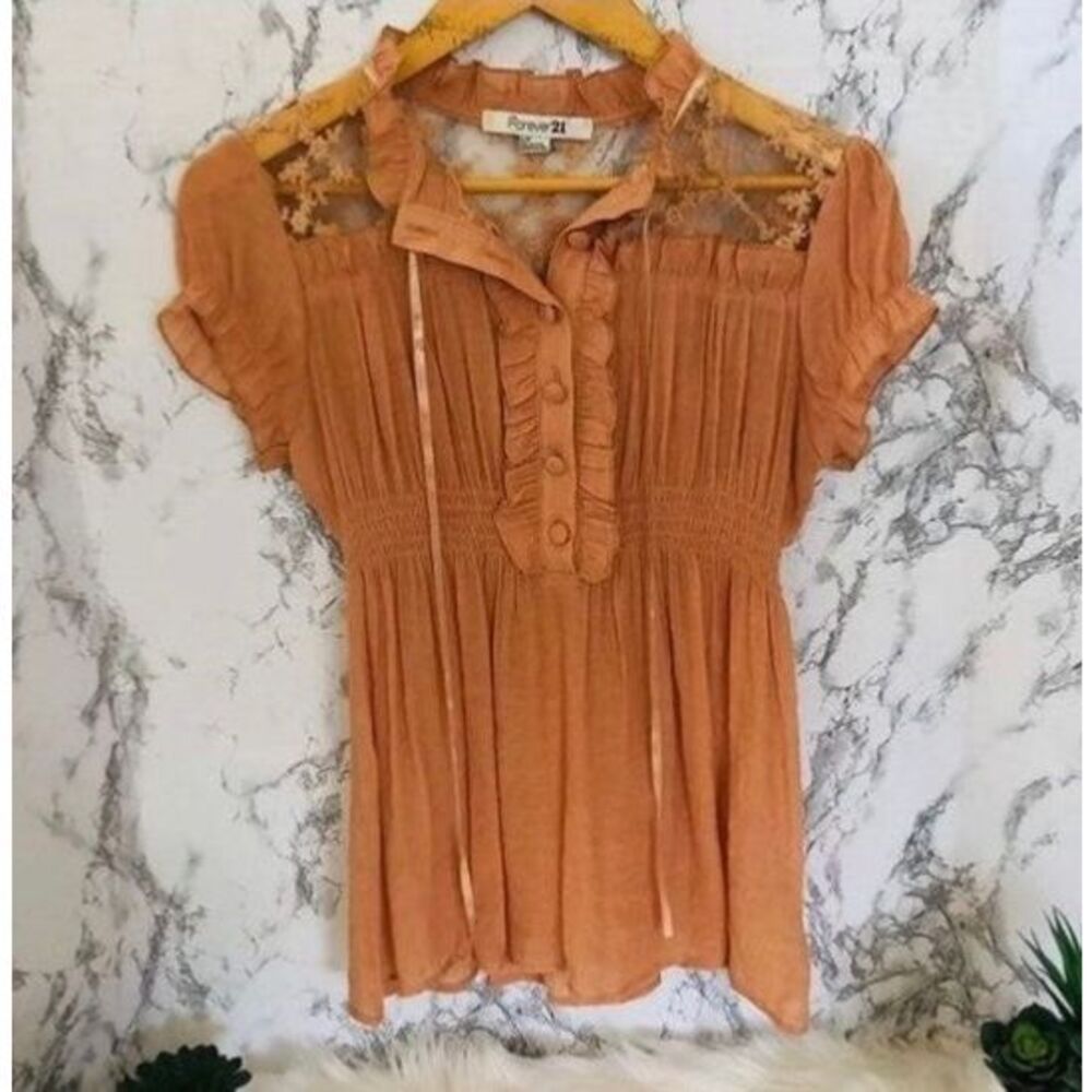 Forever 21 Romantic Cottagecore Coquette Lace Ruffle Top Size Small